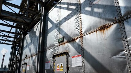 Industrial building wrapped in metal fireresistant cladding focusing on rugged exterior durability and safety compliance in hazardous environments.