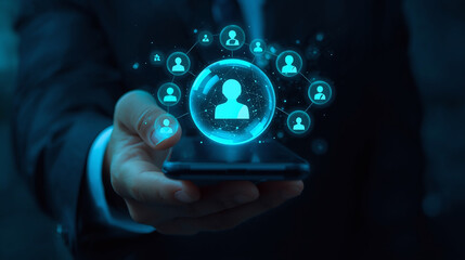 Networking icons on mobile phone screen,ai commercially useful 