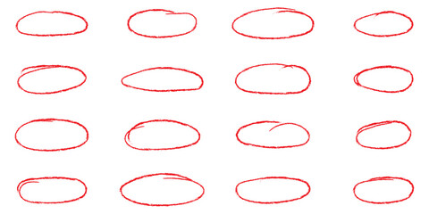 Pencil crayon line circles in simple hand drawn grunge textured style collection. Chalk sketch doodle check underline frames.