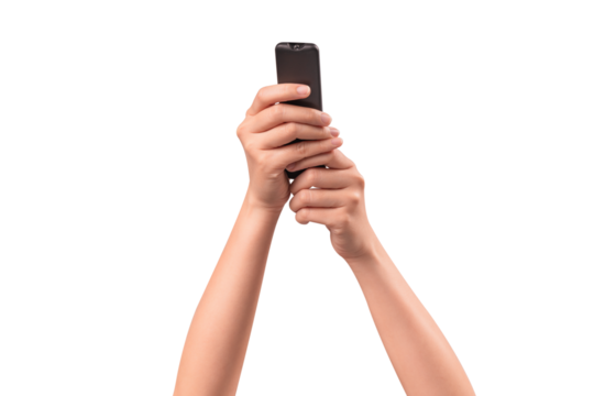 Hand holding remote control isolated on isolated on transparent PNG.	