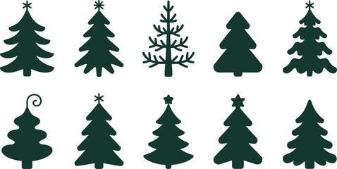 Fototapeta premium Cute Cartoon Christmas Trees Illustration – Festive Holiday Decoration Set
