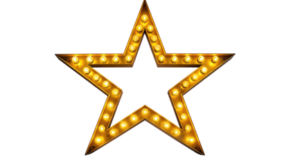 Illuminated golden star shape with glowing lights arranged along its borders against a solid black background