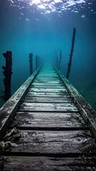 Sunken wooden dock leading into deep