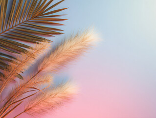 Creative flat lay tropical leaves on geometric backgrounds realistic image