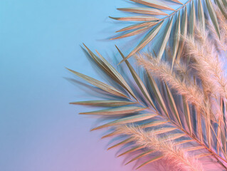 Realistic photograph exotic leaves bold color blocks bright sunlight