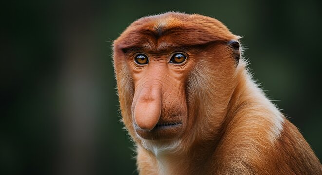 Close up Portrait of a Male Proboscis Monkey with a Distinctive Long Nose
