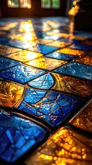 Colorful tiled floor with sunlight