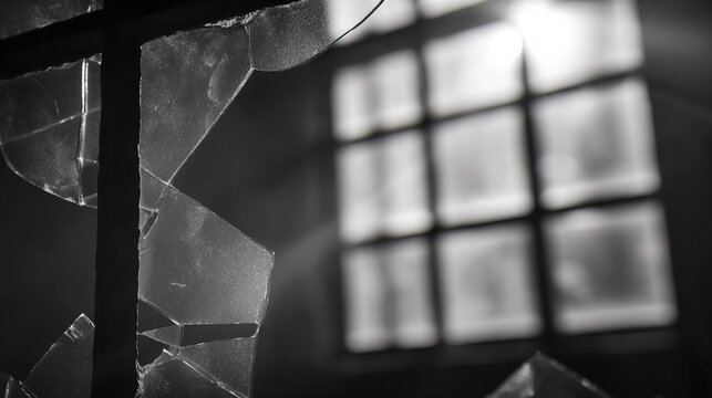 universalism. A broken glass pane with the blurred shadow of prison bars behind it. wellbeing guides, coaching materials, designed for mental health education and mindfulness programs. - Powered by Adobe