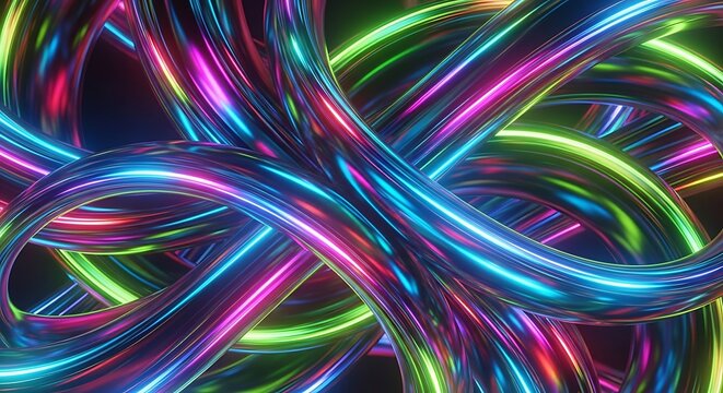 Abstract colorful glowing tubes intertwined against a dark background