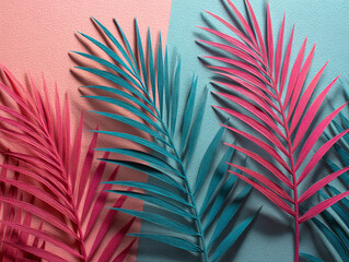 Realistic photography palm pampas leaves pastel gradient soft light