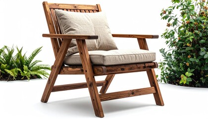 Rustic wood chair with neutral cushion