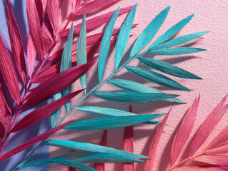 Palm leaves pampas grass pastel gradient background realistic photograph