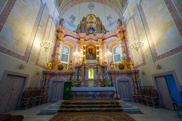 Obraz premium Altar of the Basilica of the Assumption of the Blessed Virgin Mary in Aglona, Latvia - This roman catholic baroque pilgrimage site is the largest shrine in Latvia