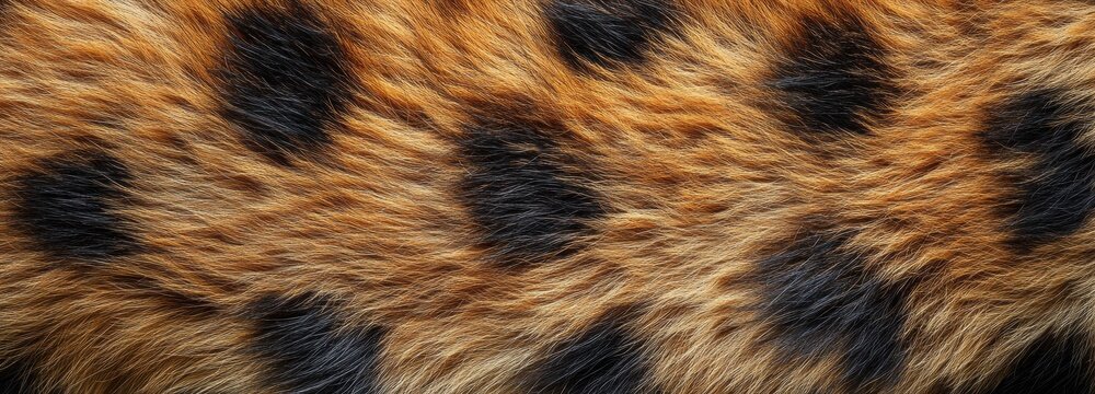 Close-up on hyena fur showing coarse texture and black spots for natural camouflage