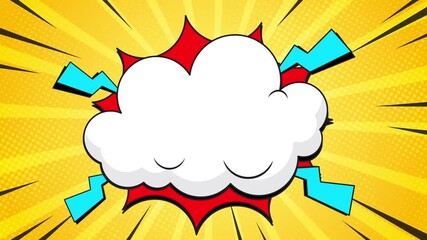 Retro pop comic animation background with explosion frame, bold lightning shapes, and playful cartoon cloud. Ideal for fun intros, kids content, and nostalgic comic style projects - Powered by Adobe
