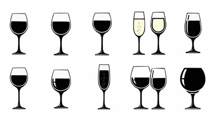 Collection of various wine and champagne glasses filled with beverages.