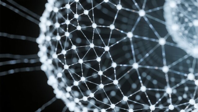 Abstract spherical network structure with interconnected nodes and glowing connections