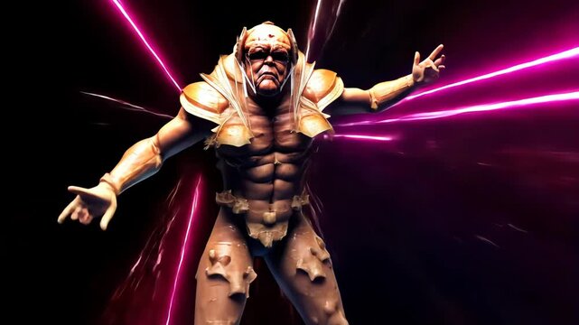 Epic Fantasy 3D Model Character: Muscular Humanoid Monster in Vibrant Armor Battling Eldritch Villains in a Dynamic Sci-Fi Universe