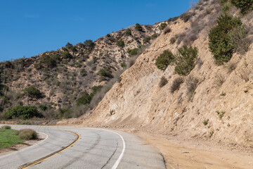 (Tmcl) Clay shale. Montery Formation. Overlook of Malibu Creek State Park, Mulholland Hwy. Santa Monica Mountains National Recreation Area. Los Angeles County, California
