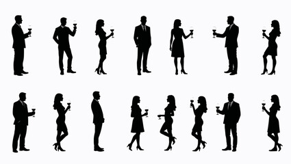 Fototapeta premium business people black silhouettes meeting lunch set of icons on white background 