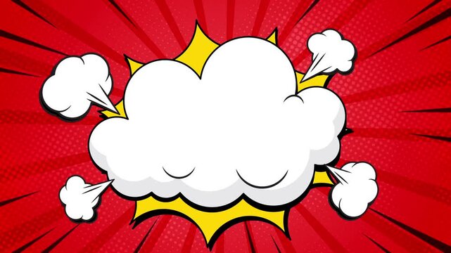 Retro pop comic animation background with explosion frame, bold lightning shapes, and playful cartoon cloud. Ideal for fun intros, kids content, and nostalgic comic style projects