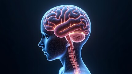 Vibrant neural network glowing within a human head, visualizing complex thought and innovation