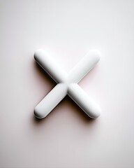 Obraz premium A white cross-shaped object is centered on a pink background, showcasing a minimalist design with soft lighting and shadows.