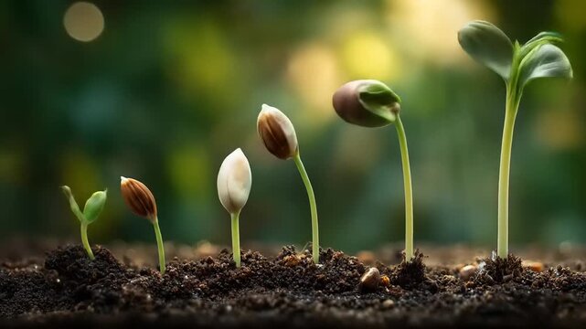 Time lapse of seed germination and plant growth in fertile soil