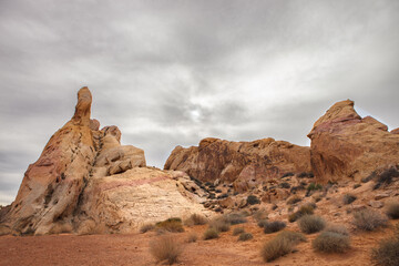 Desert Sculpted Tan Red Rocks Scrubs Arid Landscape Solitude Endurance