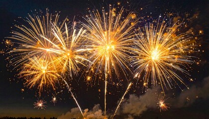 Fototapeta premium A burst of vibrant fireworks lighting up the night sky, with sparkling sparks, glowing trails, and colorful explosions.