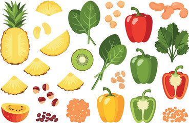 Assortment of Healthy Food Fresh Vegetables and Fruits for Nutrition