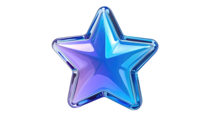 Gleaming star with translucent texture and gradient of blue and purple against stark black background