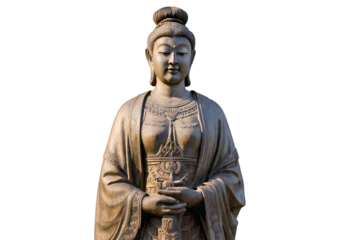 Statue of a person with a serene expression. isolated on a transparent or white background.