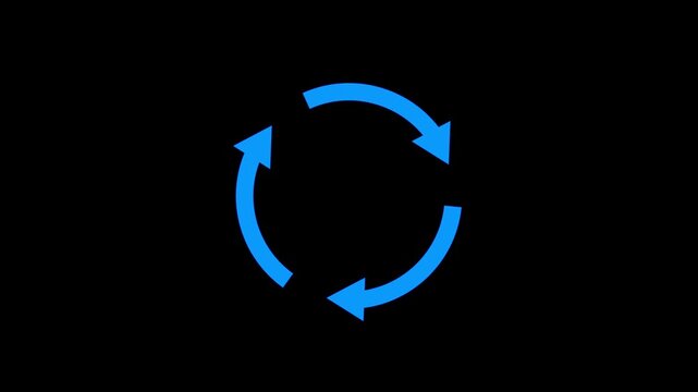 White recycle loop icon with circular arrows on black background, sustainability and eco concept animation, renewable cycle, refresh update symbol for environment conservation and process work flow