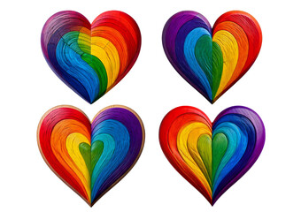 Colorful rainbow heart isolated on a transparent or white background.