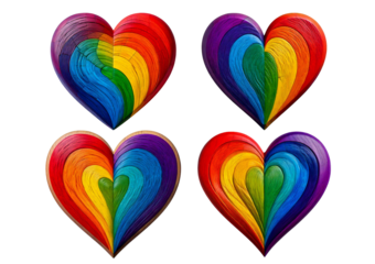 Colorful rainbow heart isolated on a transparent or white background.