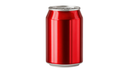 Red aluminum beverage can with blank space for branding, offering refreshment in a sleek, isolated container