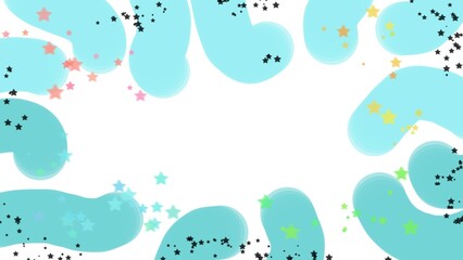 Playful Abstract Background with Dynamic Colorful Stars and Organic Blobs with copy space.