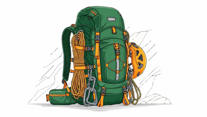 Green hiking backpack with climbing gear ready for outdoor adventures.