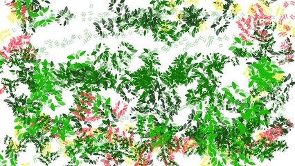 Vibrant Abstract Pattern of Scattered Autumn Leaves on a White Background.