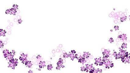 Abstract Purple and Pink Shapes with Bubbles Creating a Decorative Border on white background with copy space.