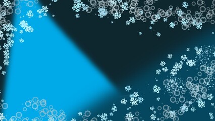 Vibrant Blue Light Beam with Floating Bubbles and Microscopic Forms with copy space.