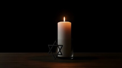 Glowing candle with Star of David evokes remembrance and faith, perfect for Hanukkah celebrations and Jewish traditions, creating a serene atmosphere