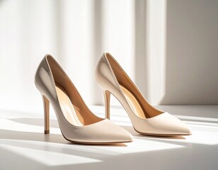 Elegant Nude High Heels on White Background