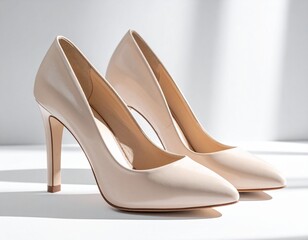 Elegant Nude High Heels on White Background