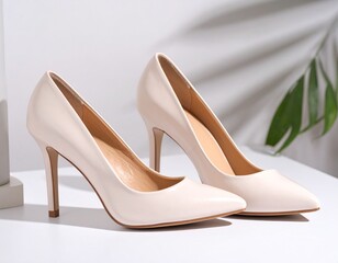 Elegant Nude High Heels on White Background