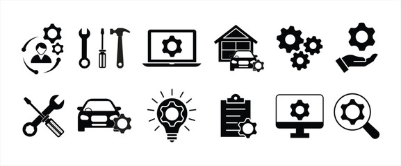 Repair line icon set. Editable strokes. Maintenance, wrench, repair and service, vector illustration.