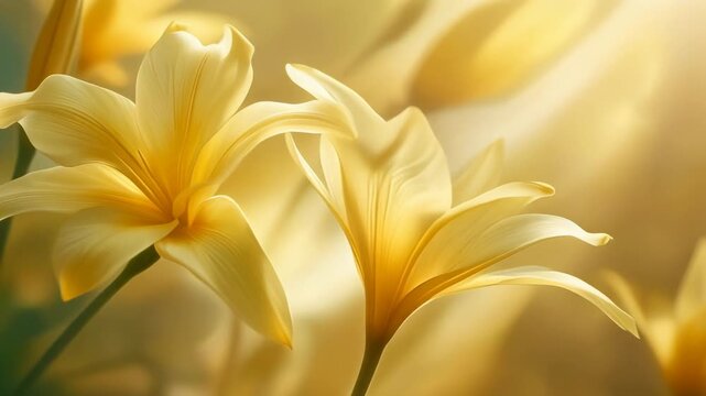 Delicate yellow lilies blooming in soft light, perfect for floral aesthetics and nature lovers