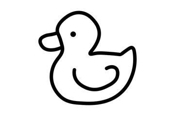 The image is a simple, black-and-white line drawing of a rubber duck or a small toy duck, viewed in profile.