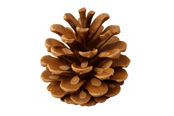 Pine cone standing upright with visible seeds, providing natural decor and autumn harvest symbolism on transparent background